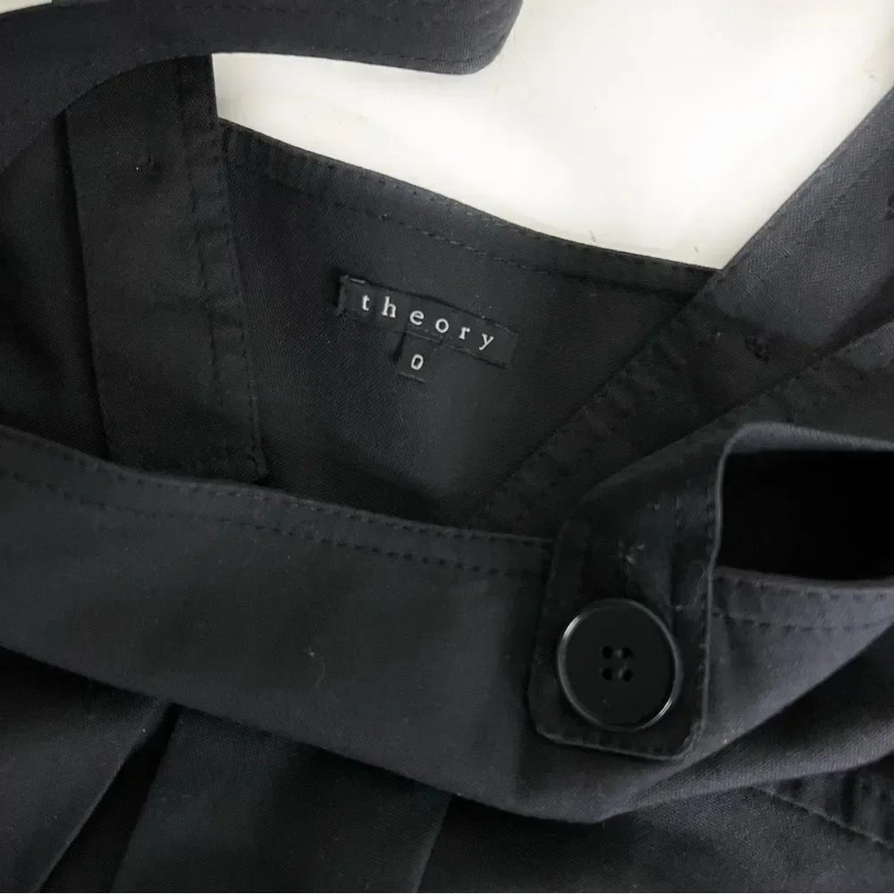 THEORY Black Dress Sleeveless Buttoned Straps Cotton Lycra Womens Size 0